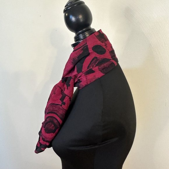 Jones New York Womens Head Neck Scarf Pink Fuchsia Geometric Career - Picture 2 of 9